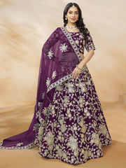 Beautiful Purple Color Embroidered Silk Engagement Wear Lehenga Choli