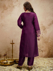 Purple Designer Chanderi Cottan Partywear Kurta Set