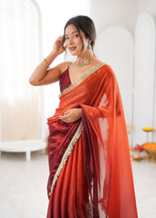 Maroon Shaded Satin Lace Work Saree