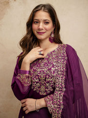 Purple Designer Chanderi Cottan Partywear Kurta Set