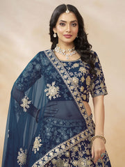 Enchanting Blue Color Embroidered Silk Event Wear Lehenga Choli
