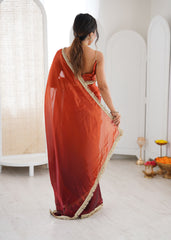 Maroon Shaded Satin Lace Work Saree