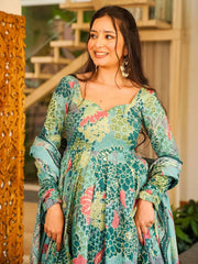 Firozi Digital Print Cottan Anaraki Style Suit