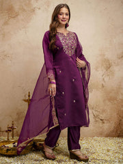 Purple Designer Chanderi Cottan Partywear Kurta Set