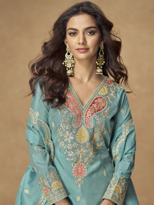 Shimmer Salwar Suit with Embroidered and Zari Work