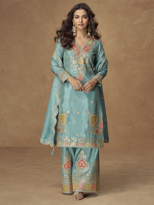 Shimmer Salwar Suit with Embroidered and Zari Work
