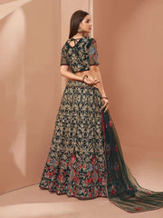 Green Heavy Embroidered Net Lehenga Set