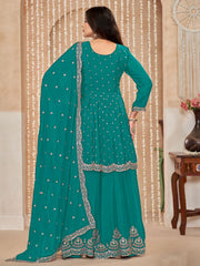 Exclusive Rama Green Embroidered Wedding Festive Suit