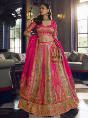 Hot Pink Embroidered Silk Lehenga Choli
