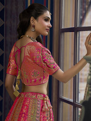 Hot Pink Embroidered Silk Lehenga Choli