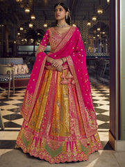 Pink Multicolored Embroidered Silk Lehenga Choli