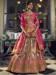 Magenta Pink Embroidered Silk Lehenga Choli