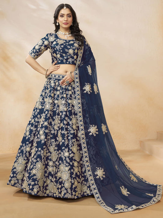 Enchanting Blue Color Embroidered Silk Event Wear Lehenga Choli