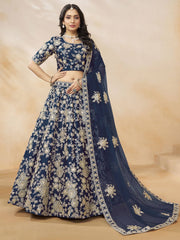 Enchanting Blue Color Embroidered Silk Event Wear Lehenga Choli