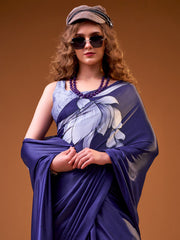 Violet Digital Print Satin Silk Saree