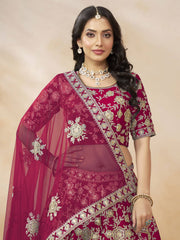 Captivating Rani Pink Embroidered Silk Engagement Wear Lehenga Choli