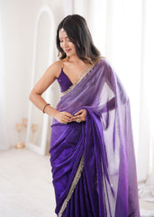 Violet Fendi Satin Lace Work Saree