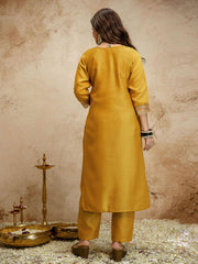 Mustard Designer Chanderi Cottan Partywear Kurta Set