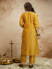 Mustard Designer Chanderi Cottan Partywear Kurta Set