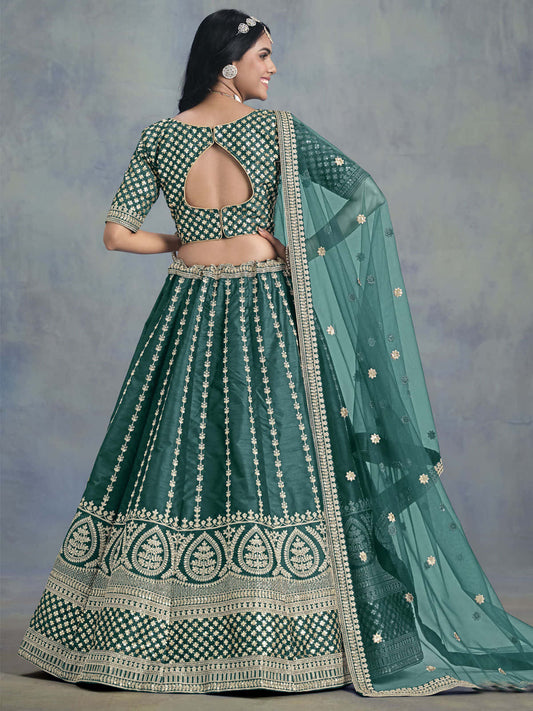 Green Embroidered Lehenga Choli In Art Silk