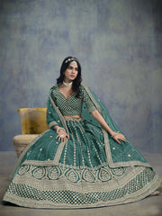 Green Embroidered Lehenga Choli In Art Silk