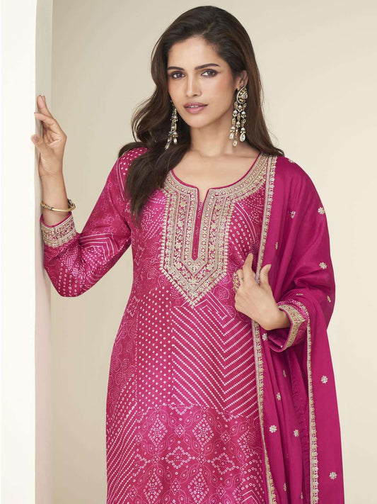 Rani Pink Embroidery Printed Gharara Suit
