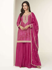 Rani Pink Embroidery Printed Gharara Suit