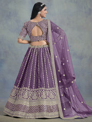 Purple Embroidered Lehenga Choli In Art Silk
