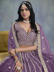 Purple Embroidered Lehenga Choli In Art Silk