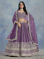 Purple Embroidered Lehenga Choli In Art Silk