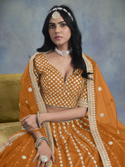Orange Embroidered Art Silk Lehenga Choli