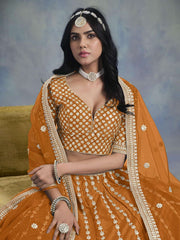 Orange Embroidered Art Silk Lehenga Choli