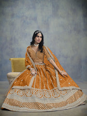 Orange Embroidered Art Silk Lehenga Choli