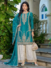 Turquoise Designer Wedding Wear Sharara Suit