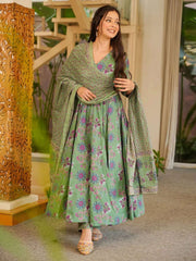 Light Green Digital Print Cottan Anaraki Style Suit