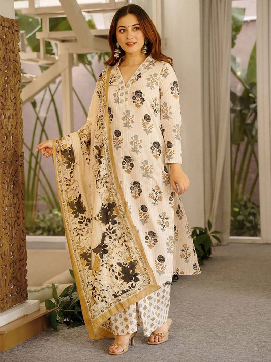 Off White Causul Wear Cottan Kurta Set