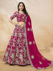 Captivating Rani Pink Embroidered Silk Engagement Wear Lehenga Choli