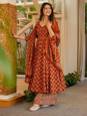 Rust Digital Print Cottan Anaraki Style Suit