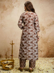 Brown Digital Print Chanderi Cottan Partywear Kurta Set