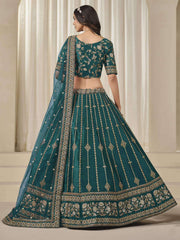 Rama Green Embroidered Art Silk Wedding Lehenga Choli