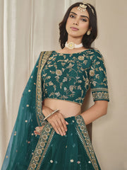 Rama Green Embroidered Art Silk Wedding Lehenga Choli