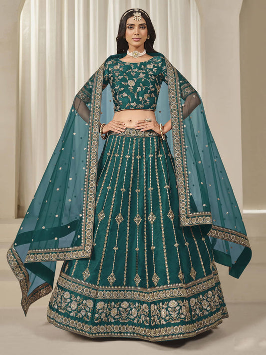 Rama Green Embroidered Art Silk Wedding Lehenga Choli
