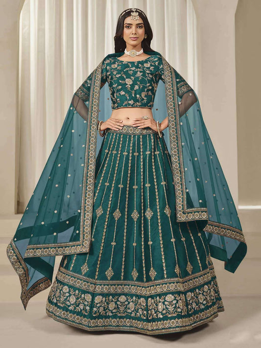 Rama Green Embroidered Art Silk Wedding Lehenga Choli