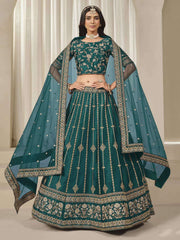 Rama Green Embroidered Art Silk Wedding Lehenga Choli