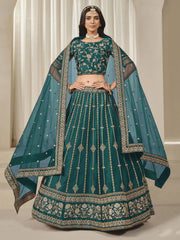 Rama Green Embroidered Art Silk Wedding Lehenga Choli