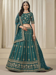 Rama Green Embroidered Art Silk Wedding Lehenga Choli