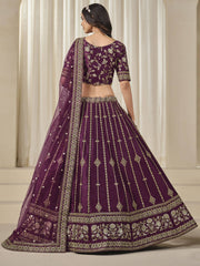 Purple Embroidered Art Silk Wedding Lehenga Choli