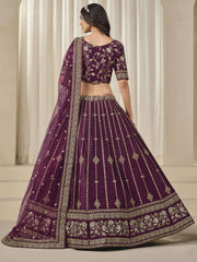Purple Embroidered Art Silk Wedding Lehenga Choli