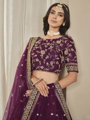 Purple Embroidered Art Silk Wedding Lehenga Choli