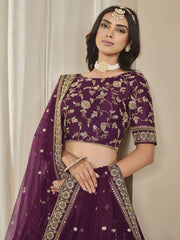 Purple Embroidered Art Silk Wedding Lehenga Choli